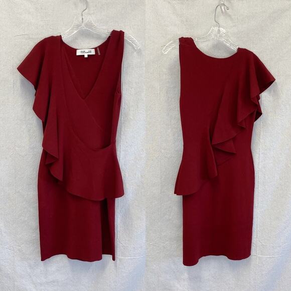Diane von Furstenberg Ruffle Front Bodycon Dress‎ in Bordeaux size Petite - Picture 8 of 14